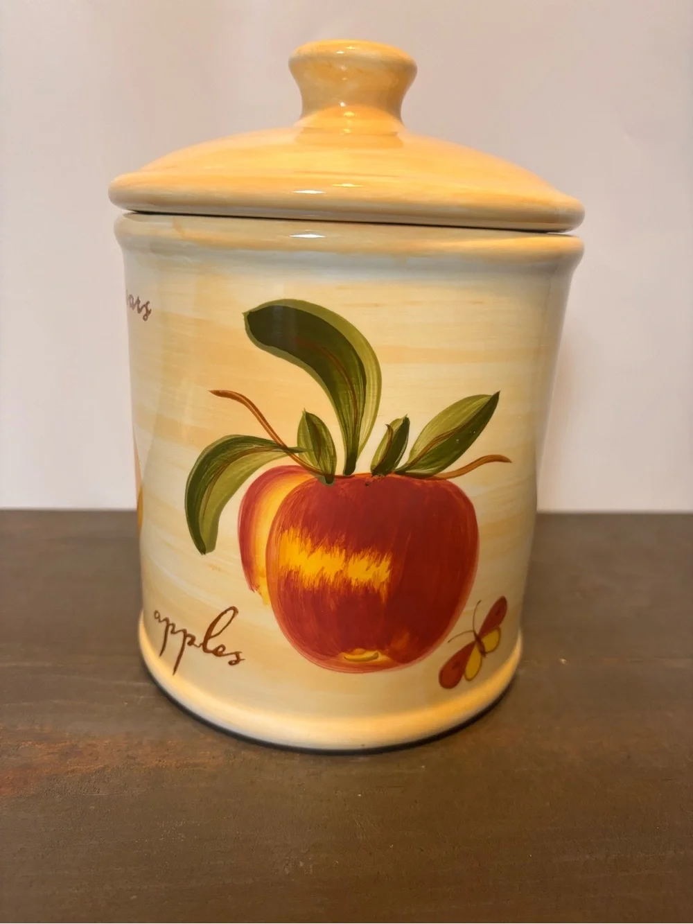 Vintage Pier 1 Provence Canister Hand-Painted Earthenware Sealed Lid Fruit 8”